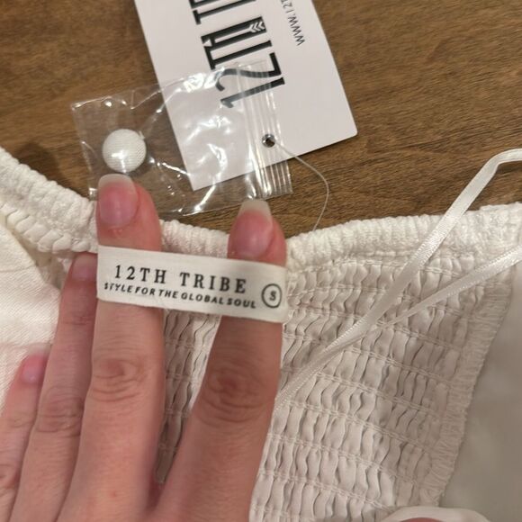 NWT 12th Tribe Diane White Strapless Linen Top - Picture 5 of 5